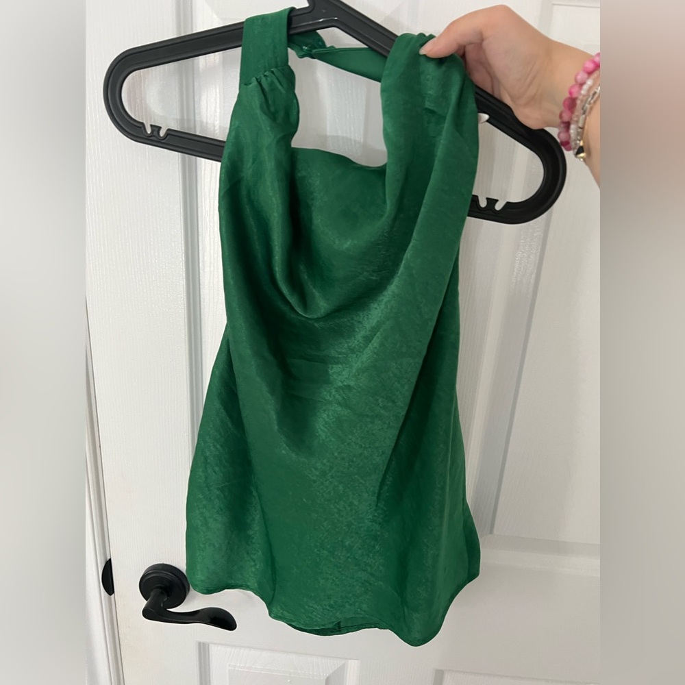 H&M silk green halter top